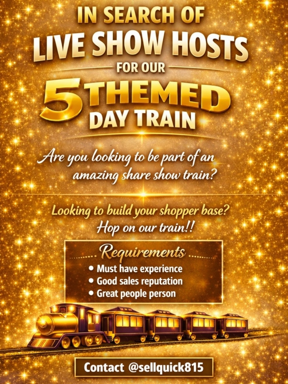 IN SEARCH OF POSH HOSTS LOOKING TO BE ON A TRAIN‼️